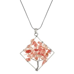 Naszyjnik - Drzewo Życia - Kwarc wiśniowy - romb