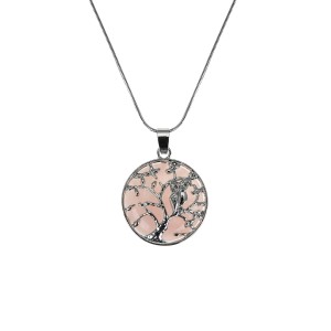 Naszyjnik - Drzewo Życia z sową - Kwarc różowy