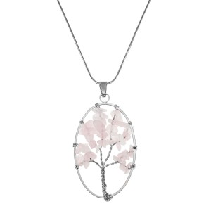 Naszyjnik - Drzewo Życia - Kwarc różowy - owal