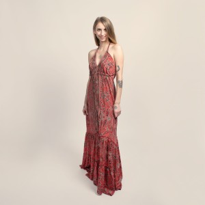 Sukienka długa - czerwona - wiązana na szyi i na plecach