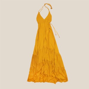 Sukienka długa - musztardowa - wiązana na szyi i na plecach